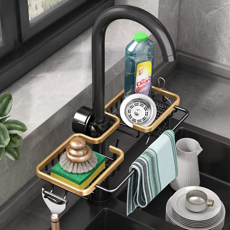 Kitchen Space Aluminum Sink Drain Rack Organizer